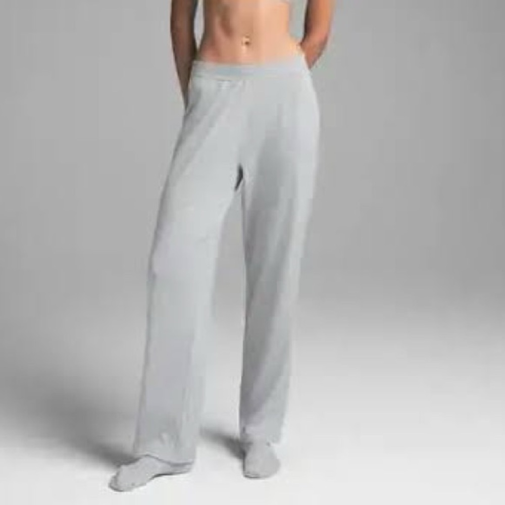 SKIMS Cotton Rib Relaxed Light Gray Wide Leg Lounge Pants XL NWT